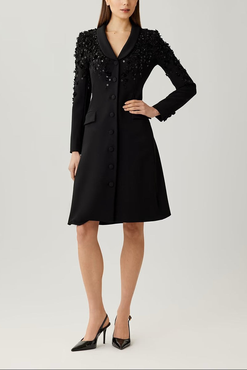 EMBELLISHED TUXEDO COAT DRESS