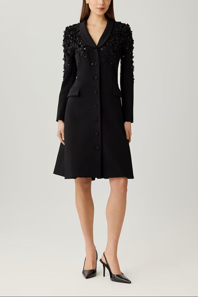 EMBELLISHED TUXEDO COAT DRESS