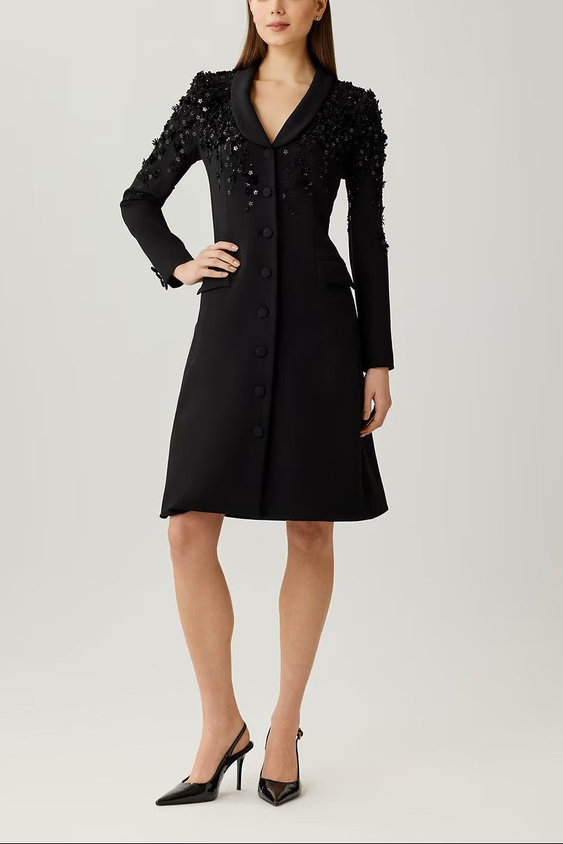 EMBELLISHED TUXEDO COAT DRESS