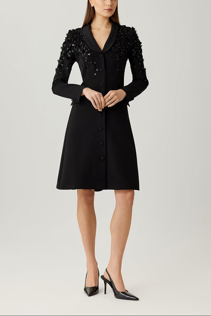 EMBELLISHED TUXEDO COAT DRESS