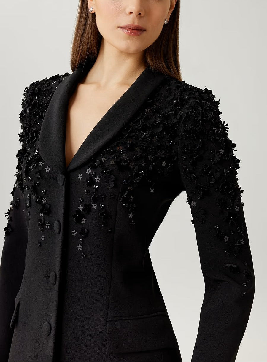 EMBELLISHED TUXEDO COAT DRESS