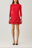 CREPE THREE QUARTER SLEEVE DRESS WITH TAFFETA RUFFLE HEM