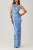 STRETCH JACQUARD PRINT ONE SHOULDER GOWN