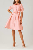 PIQUE FAILLE PUFF SLEEVE SHIRT DRESS