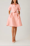 PIQUE FAILLE PUFF SLEEVE SHIRT DRESS