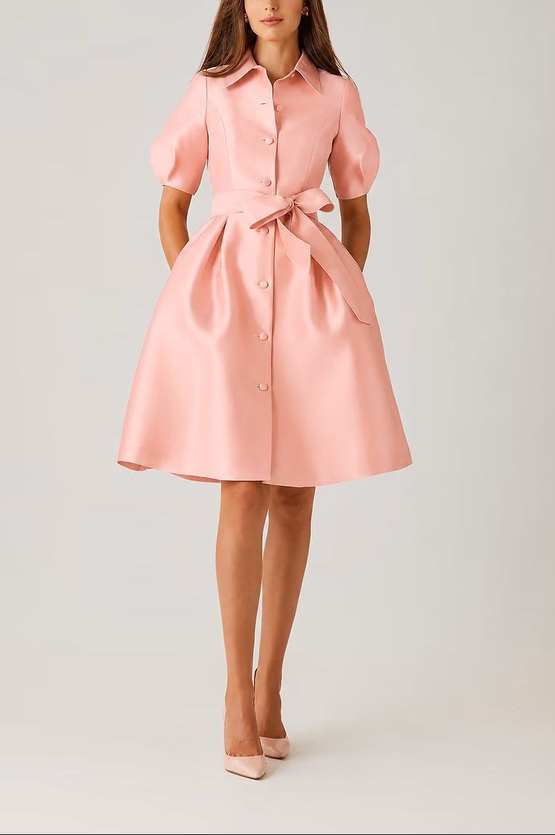 PIQUE FAILLE PUFF SLEEVE SHIRT DRESS