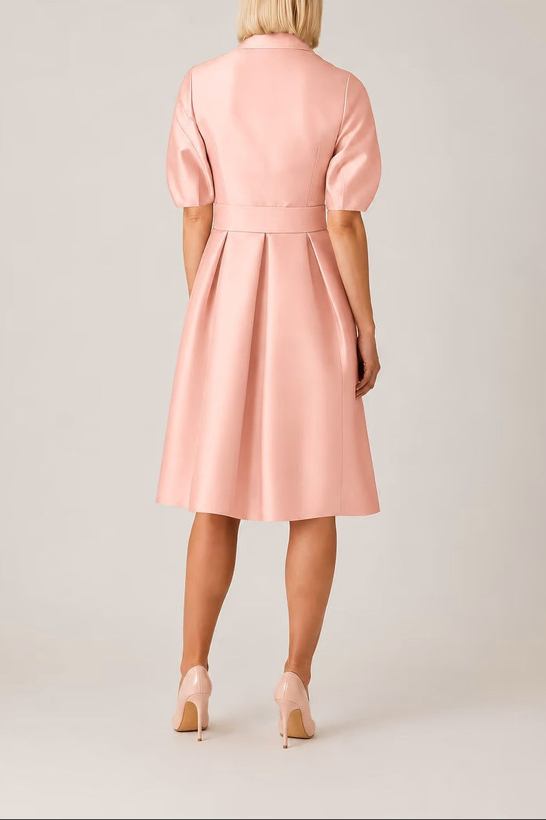 PIQUE FAILLE PUFF SLEEVE SHIRT DRESS