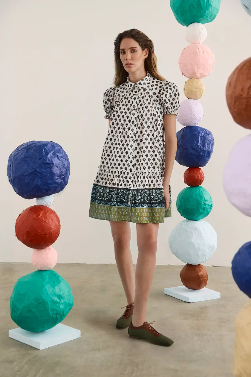 DRIFTER MINI DRESS IN THISTLE AND CREAM