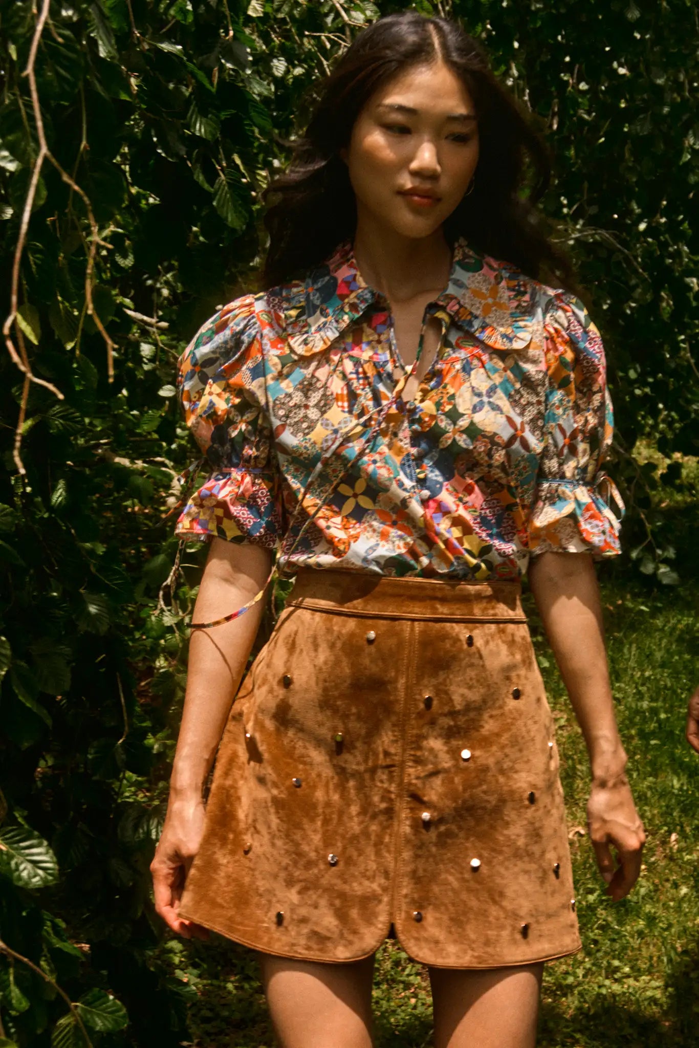 DOTTIE SKIRT IN SADDLE