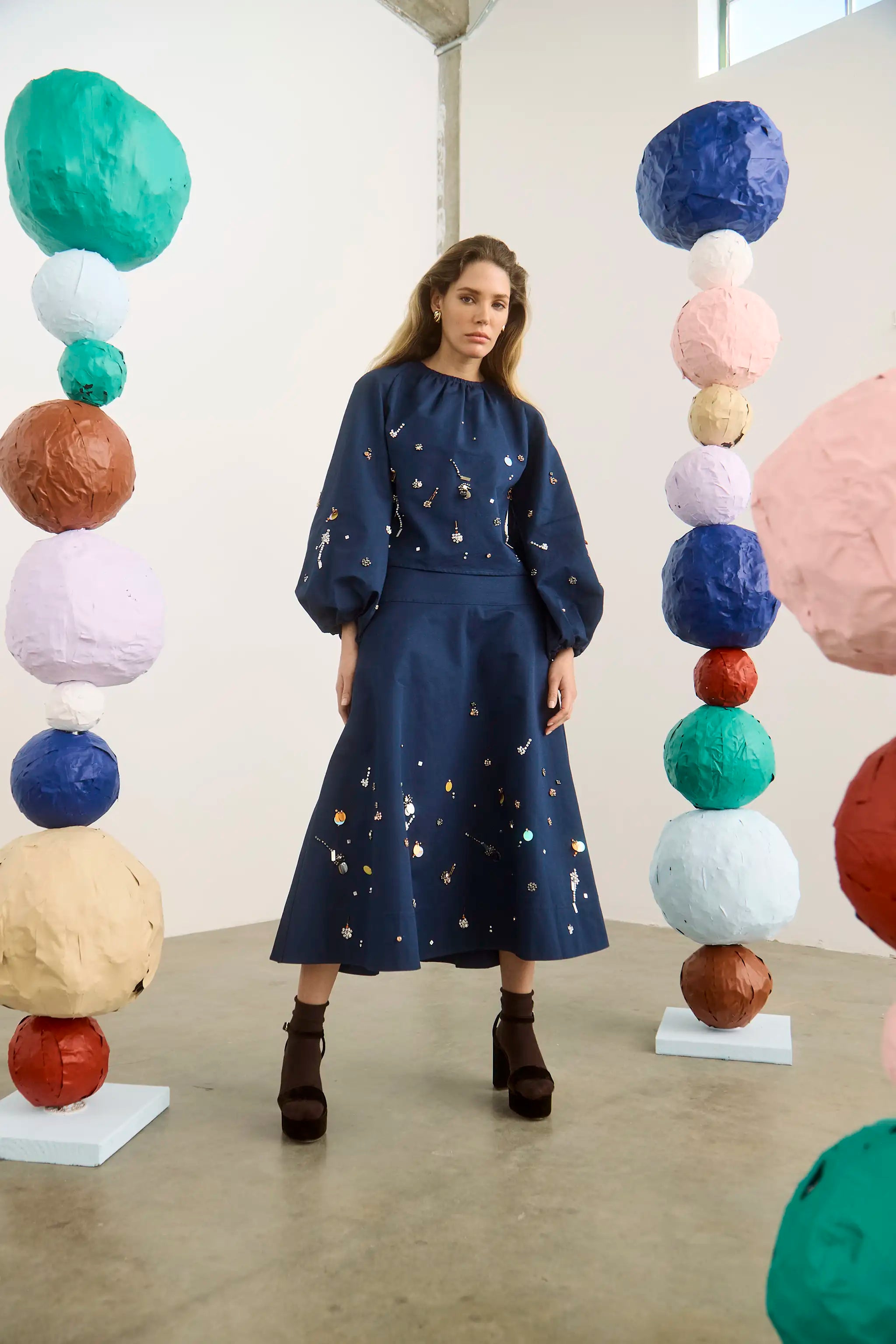 IDA SKIRT IN ATELIER SPLATTER NAVY