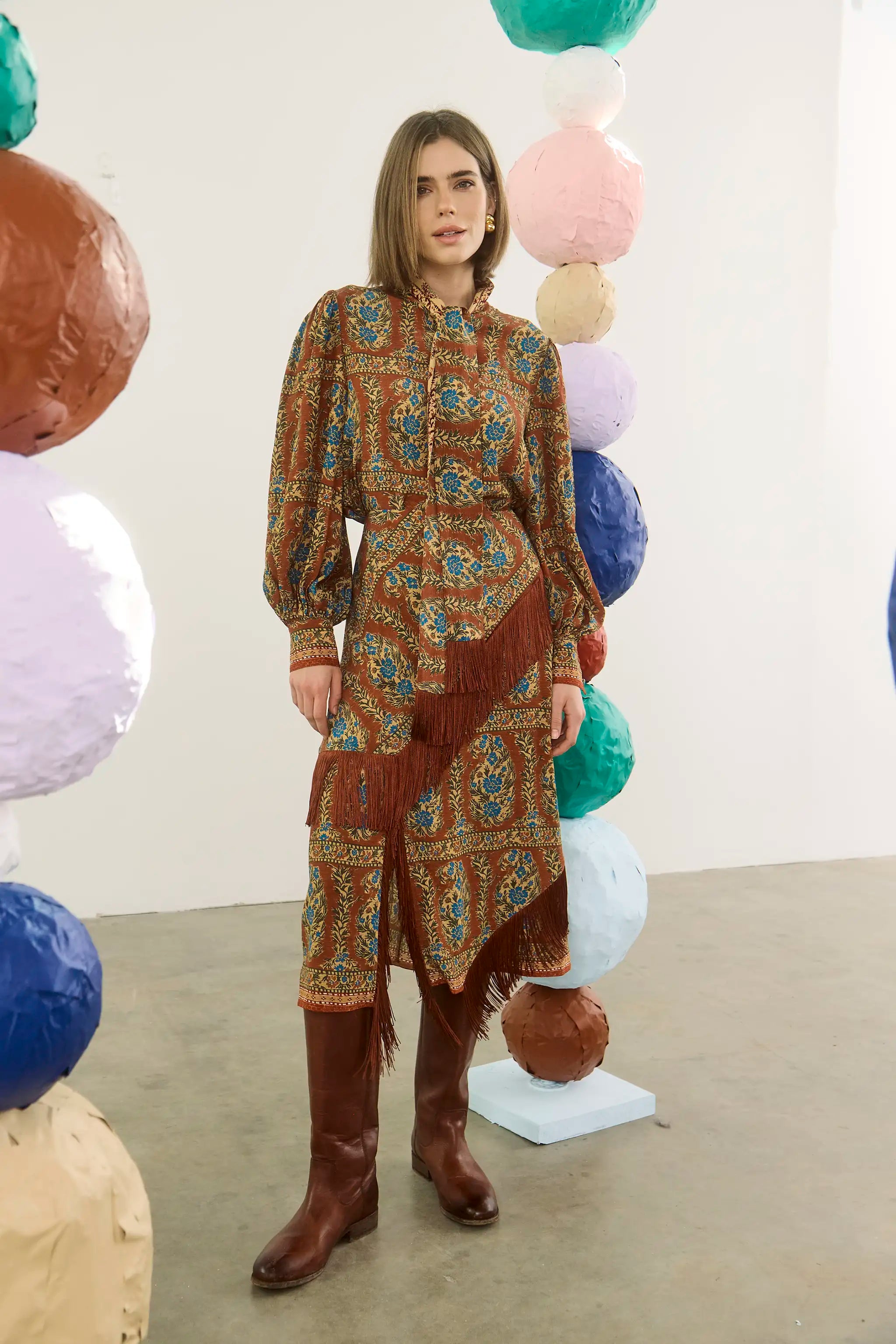 ALLYNE SKIRT IN AMBER GLEN BROWN