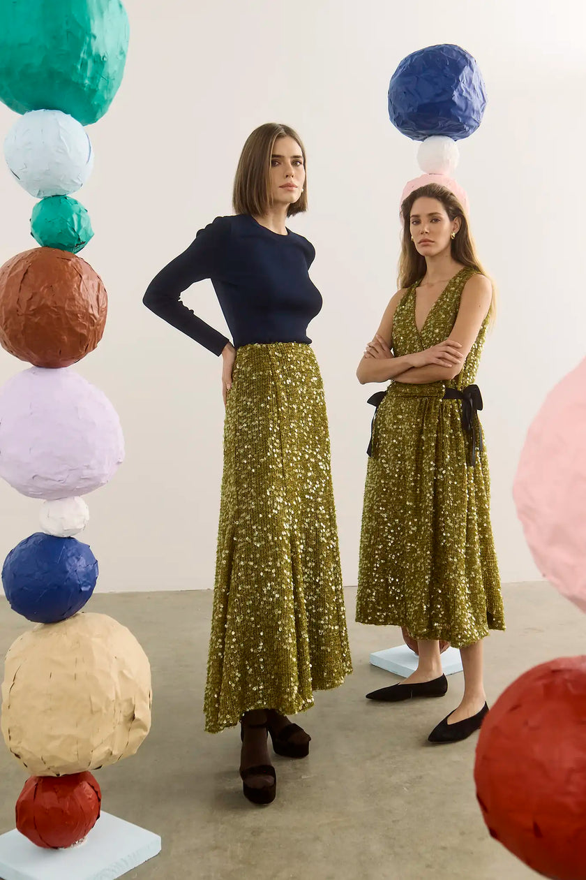LINDSEY SKIRT IN MOSS SEQUIN