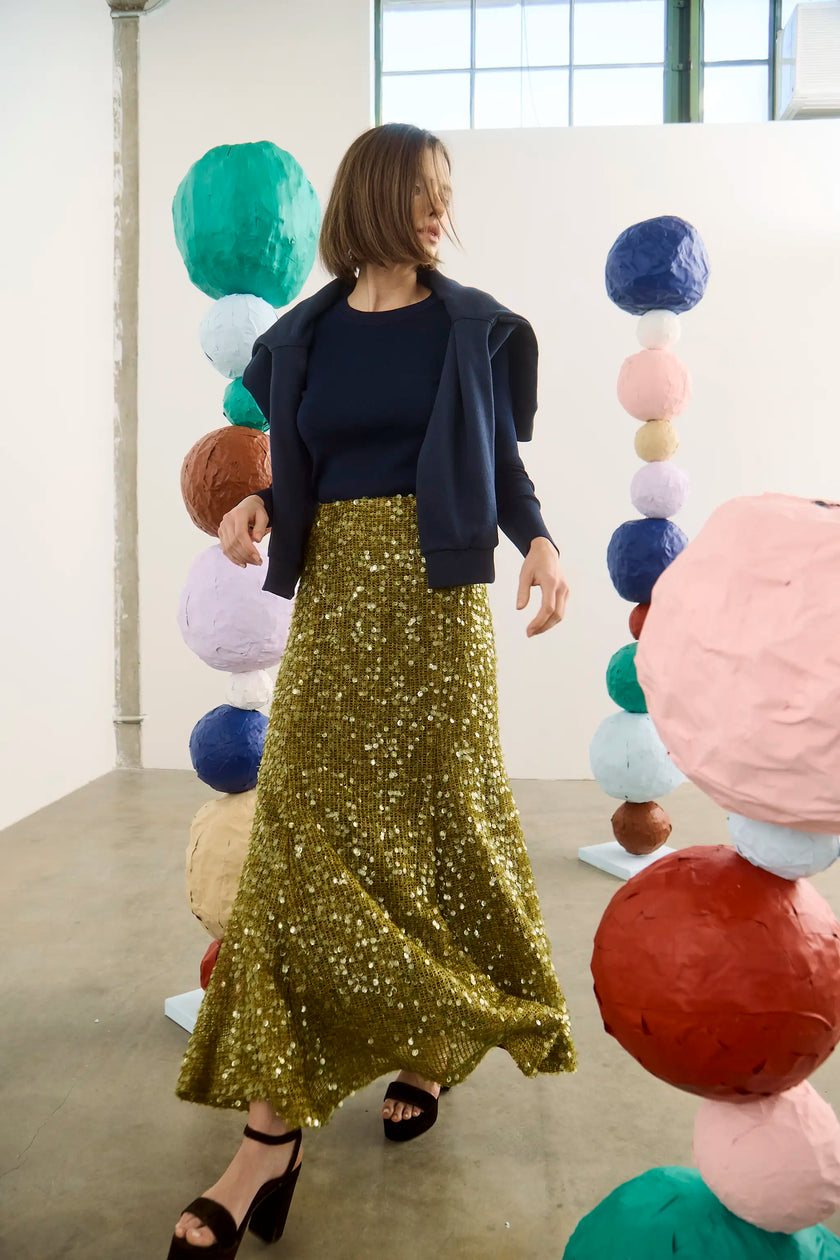 LINDSEY SKIRT IN MOSS SEQUIN