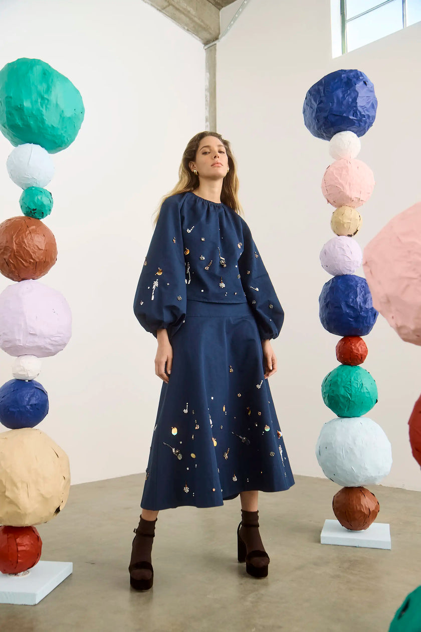 RUE BLOUSE IN ATELIER SPLATTER NAVY