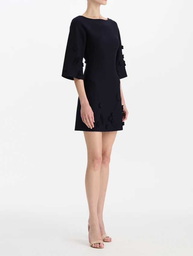 SELF KNIT MINI FLOWER EMBROIDERED DRESS
