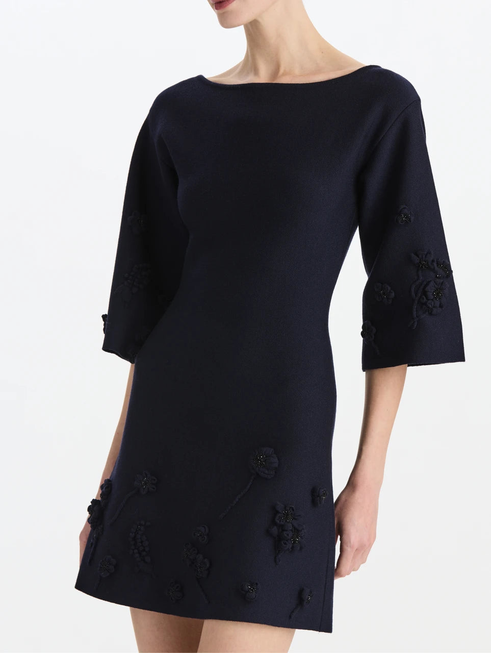 SELF KNIT MINI FLOWER EMBROIDERED DRESS