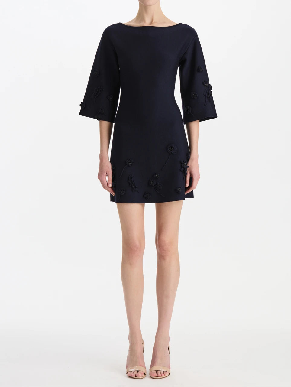 SELF KNIT MINI FLOWER EMBROIDERED DRESS