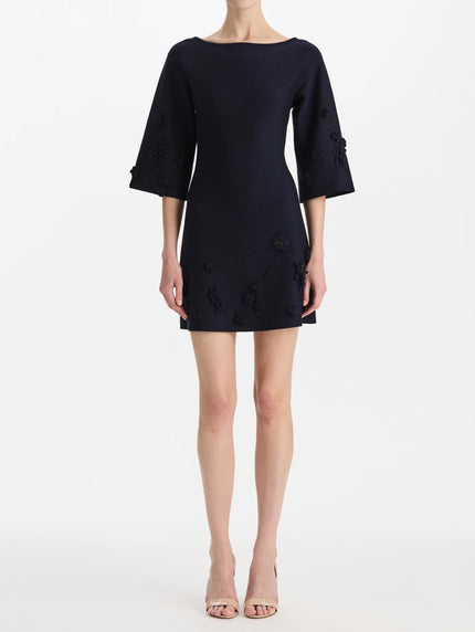 SELF KNIT MINI FLOWER EMBROIDERED DRESS