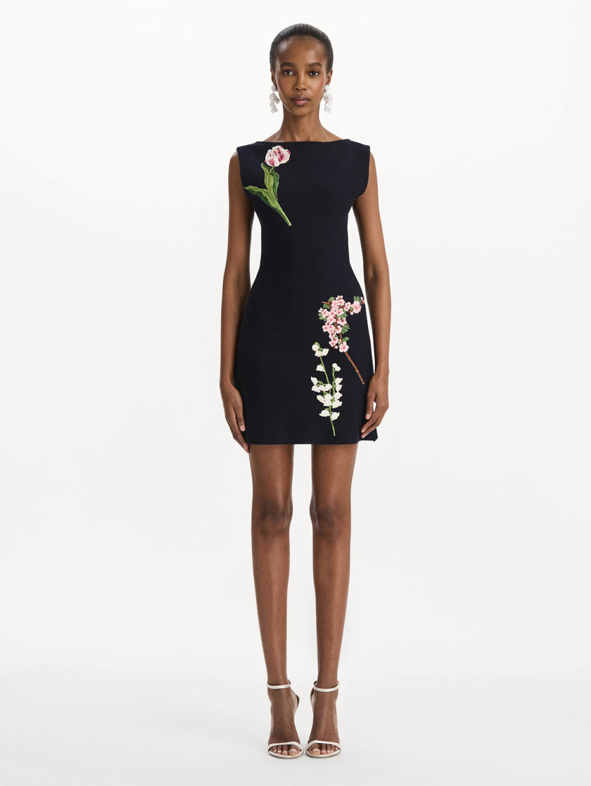 MIXED BOTANICAL EMBROIDERED DRESS