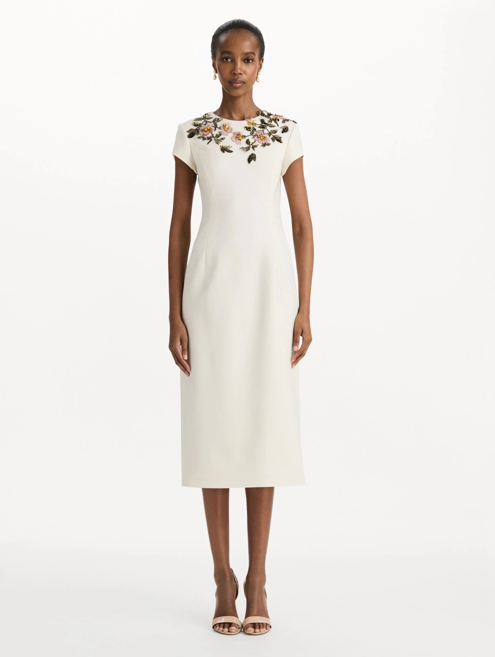 BEADED FLORAL EMBROIDERED PENCIL DRESS