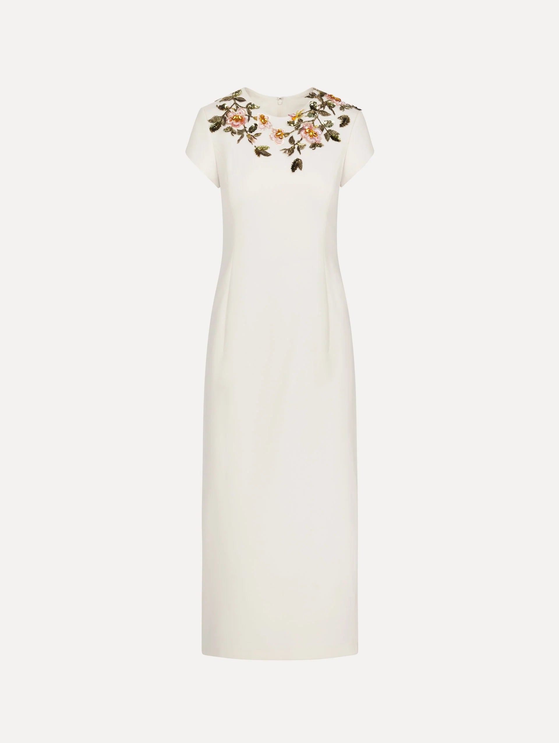BEADED FLORAL EMBROIDERED PENCIL DRESS