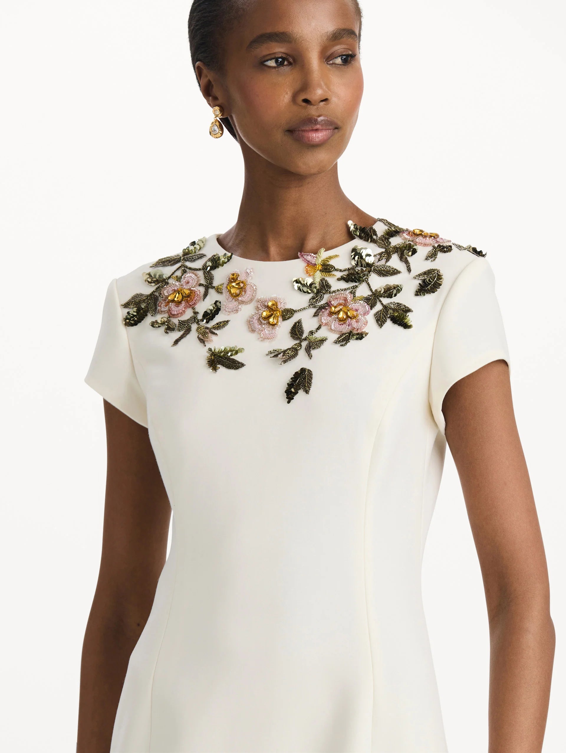 BEADED FLORAL EMBROIDERED PENCIL DRESS
