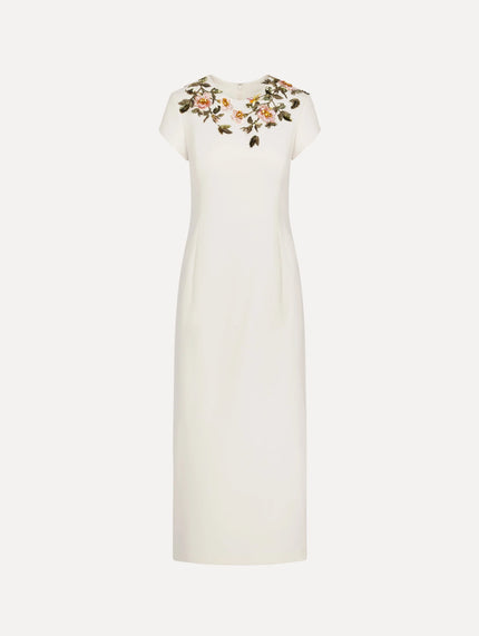 BEADED FLORAL EMBROIDERED PENCIL DRESS