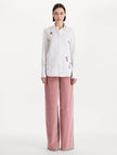 BEADED MIXED BOTANICAL STRETCH TWILL BLOUSE