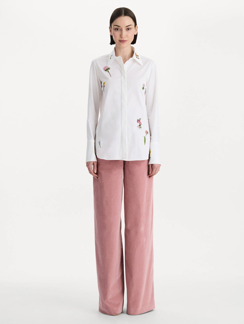 BEADED MIXED BOTANICAL STRETCH TWILL BLOUSE