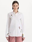 BEADED MIXED BOTANICAL STRETCH TWILL BLOUSE