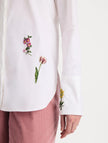 BEADED MIXED BOTANICAL STRETCH TWILL BLOUSE