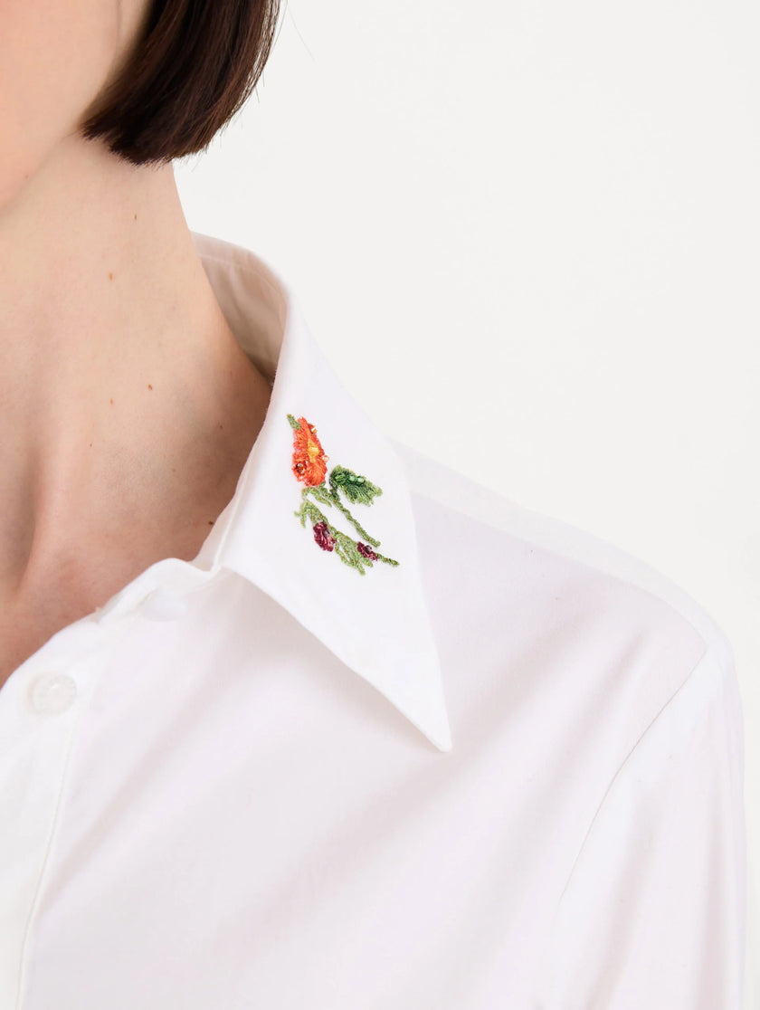 BEADED MIXED BOTANICAL STRETCH TWILL BLOUSE