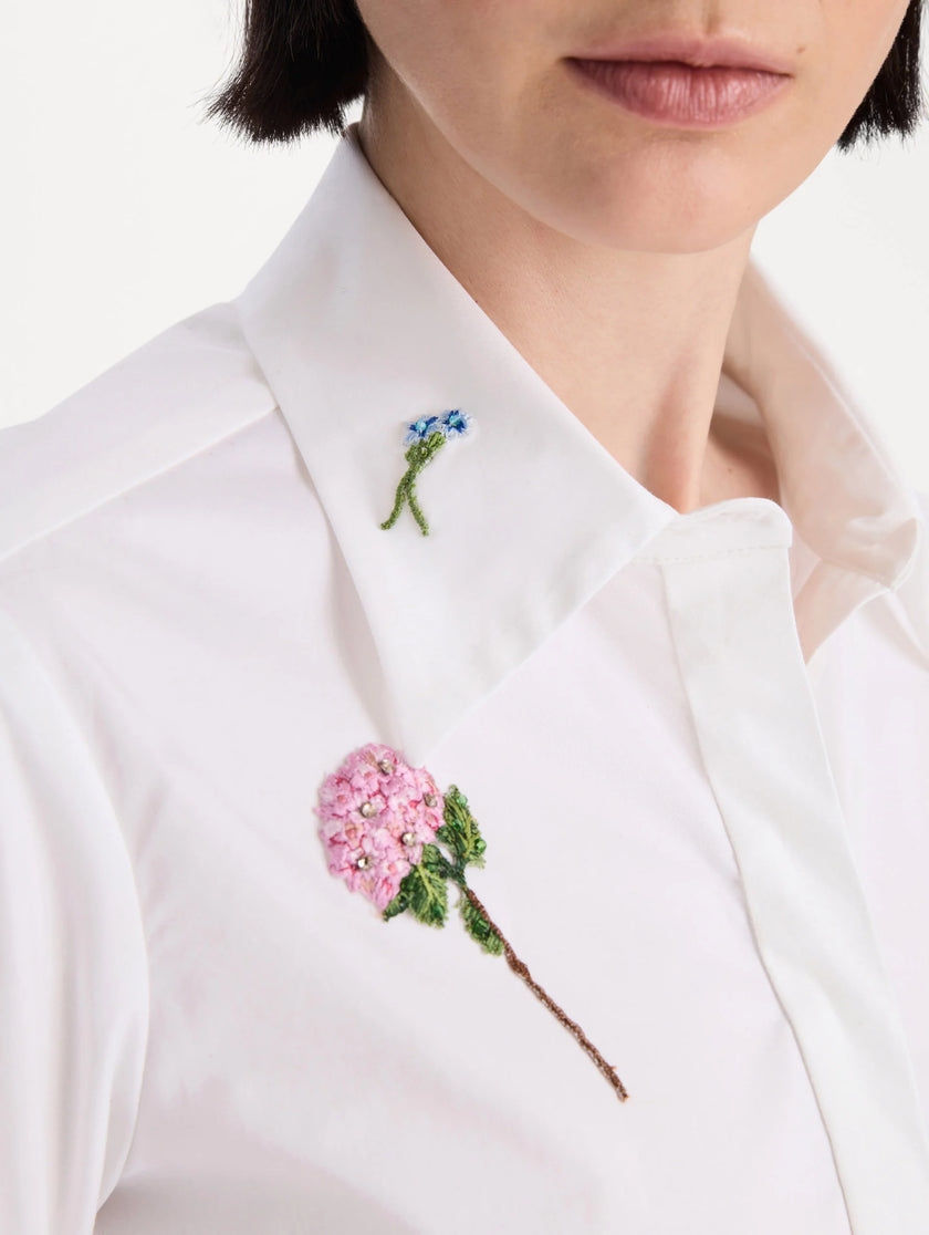 BEADED MIXED BOTANICAL STRETCH TWILL BLOUSE