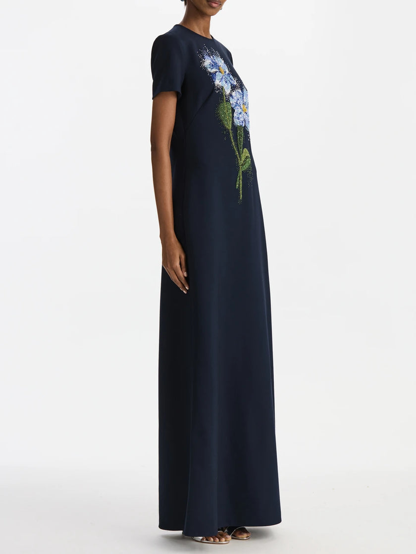 BEADED CHINE COSMOS EMBROIDERED CAFTAN