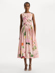 MIXED BOTANICAL COTTON POPLIN DRAPED DRESS