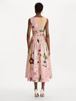 MIXED BOTANICAL COTTON POPLIN DRAPED DRESS