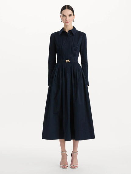BOW BELT COTTON STRETCH TWILL DRESS