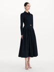 BOW BELT COTTON STRETCH TWILL DRESS