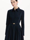 BOW BELT COTTON STRETCH TWILL DRESS