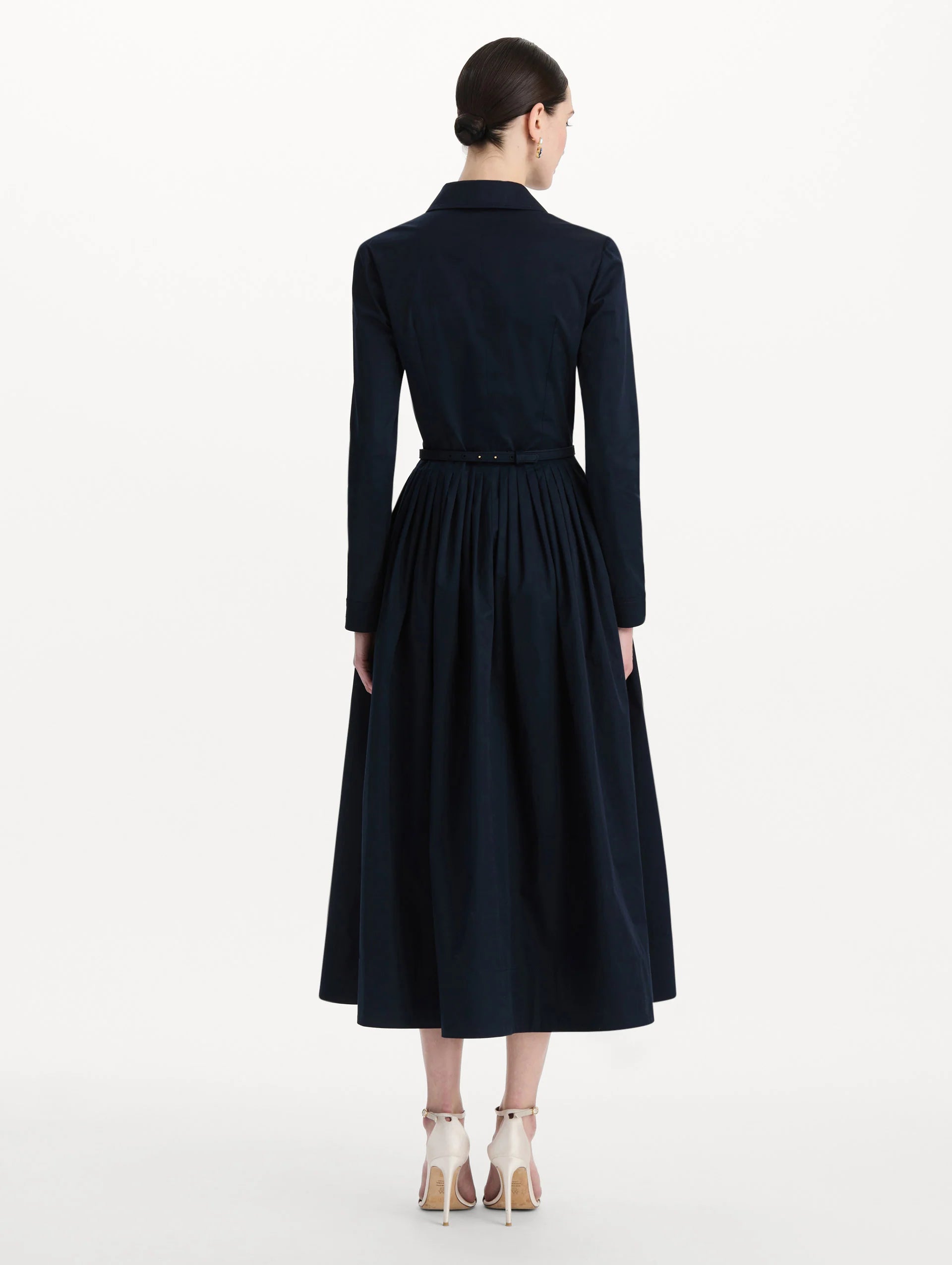 BOW BELT COTTON STRETCH TWILL DRESS