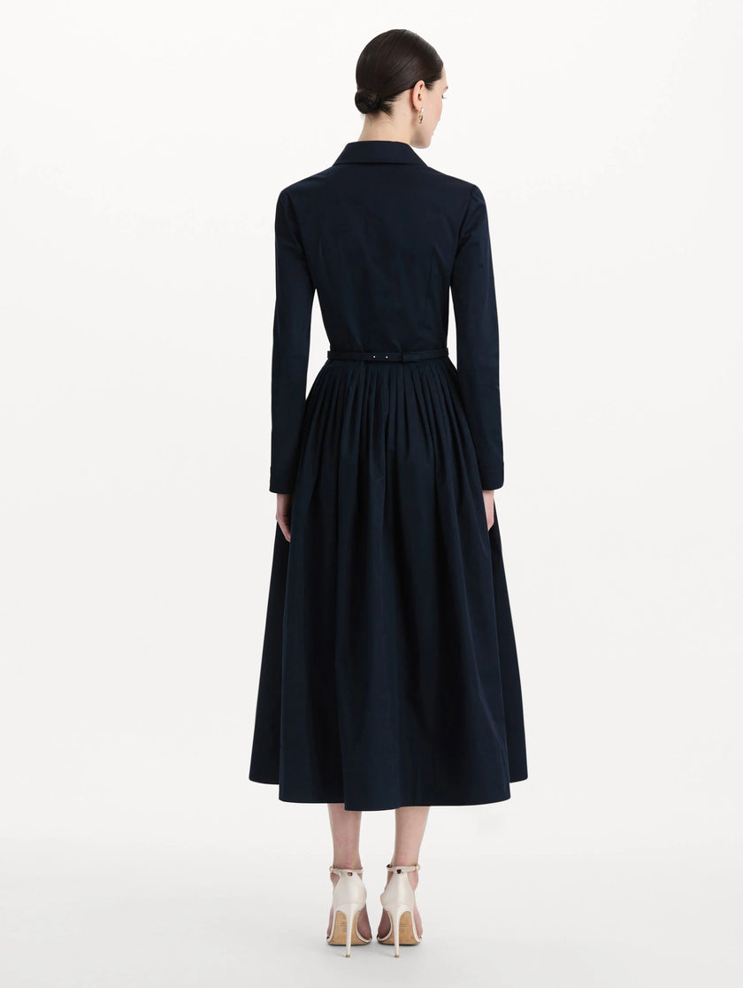 BOW BELT COTTON STRETCH TWILL DRESS