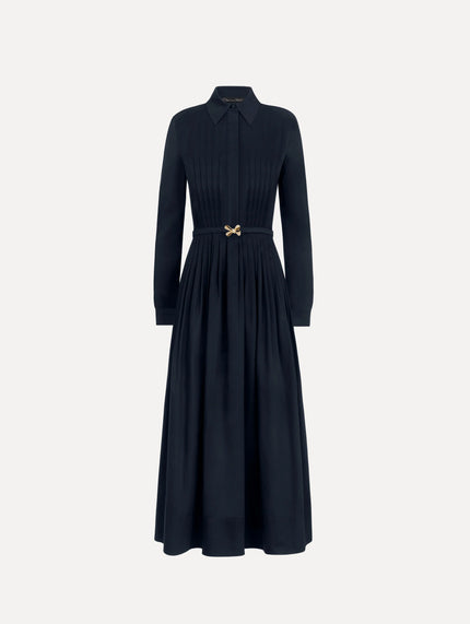 BOW BELT COTTON STRETCH TWILL DRESS
