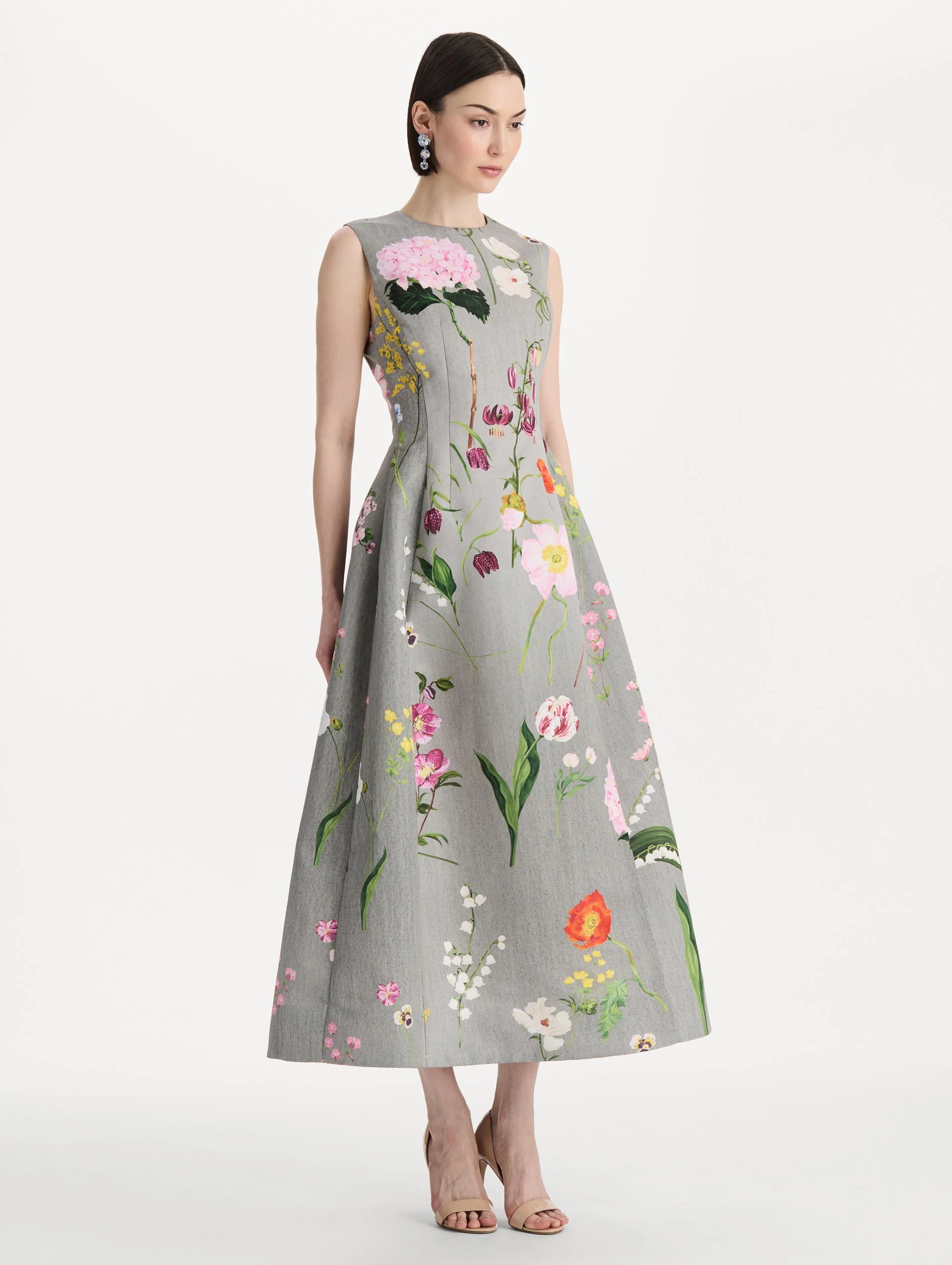 MIXED BOTANICAL FAILLE COCKTAIL DRESS