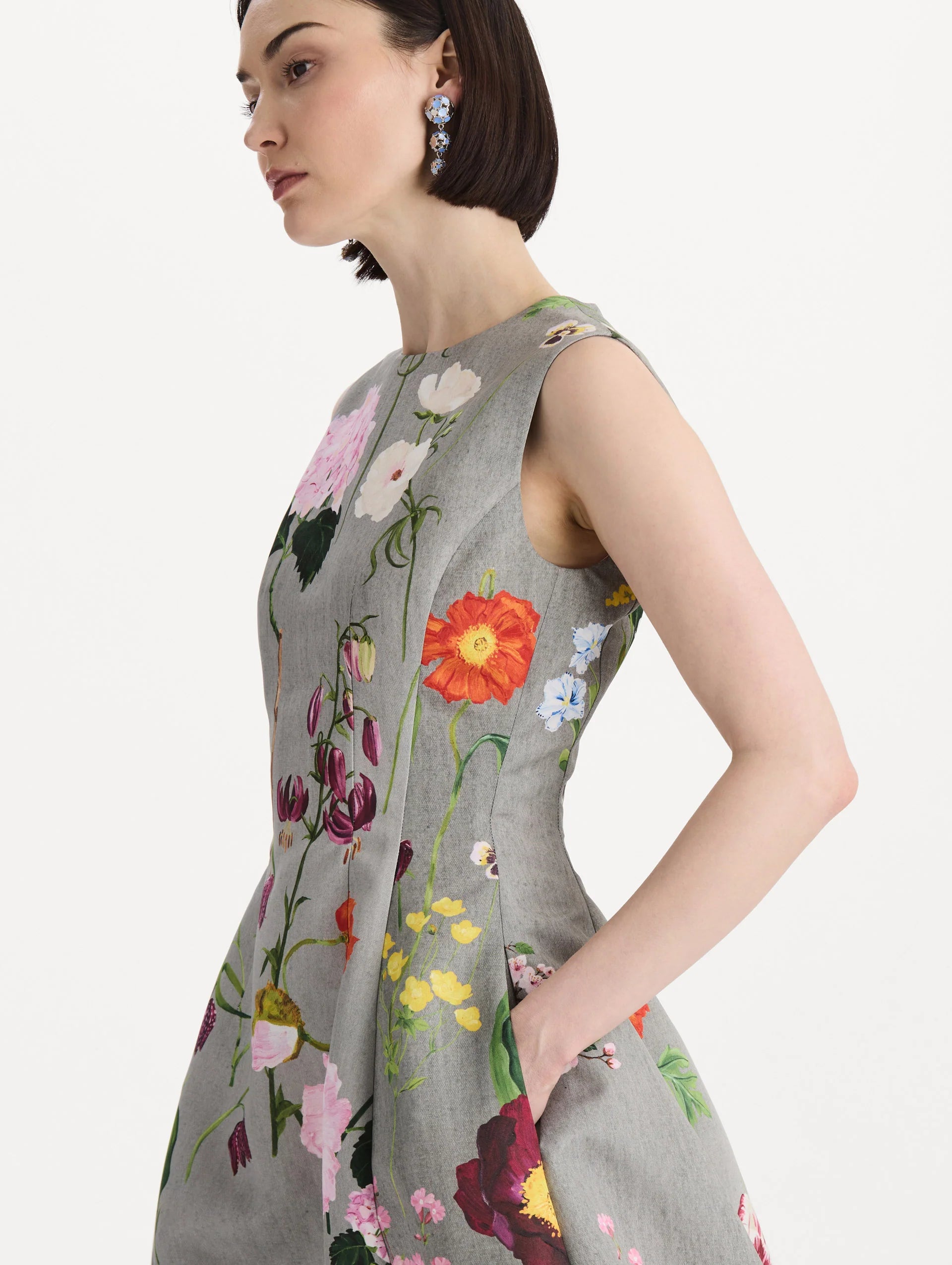 MIXED BOTANICAL FAILLE COCKTAIL DRESS