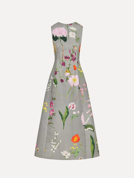 MIXED BOTANICAL FAILLE COCKTAIL DRESS