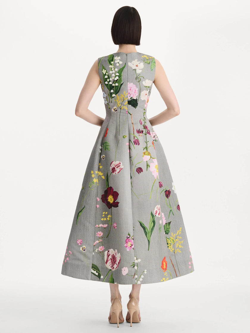 MIXED BOTANICAL FAILLE COCKTAIL DRESS
