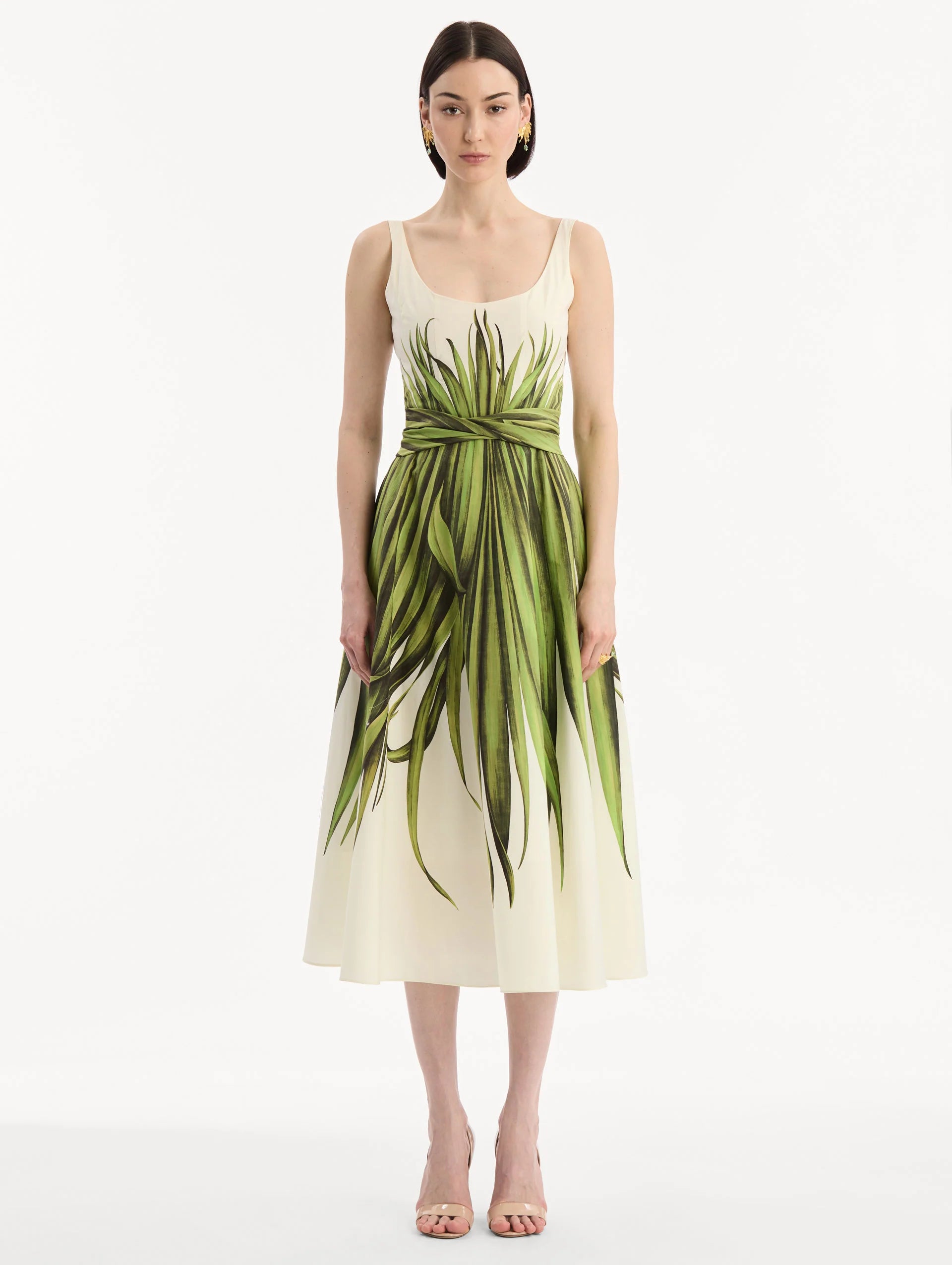 PALM LEAVES COTTON POPLIN DRESS