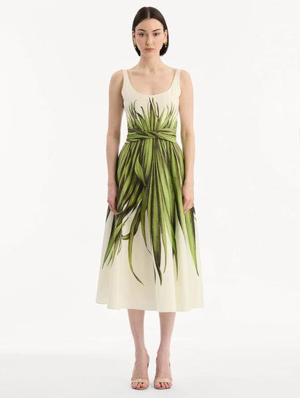 PALM LEAVES COTTON POPLIN DRESS