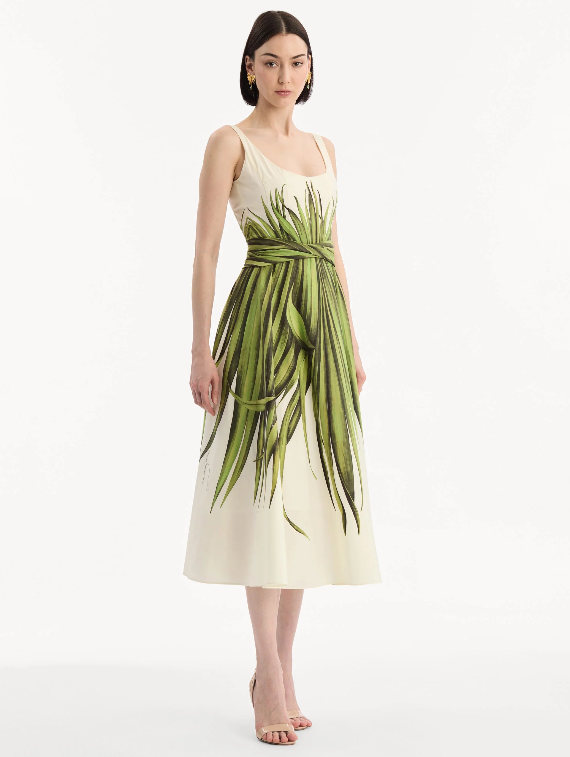 PALM LEAVES COTTON POPLIN DRESS
