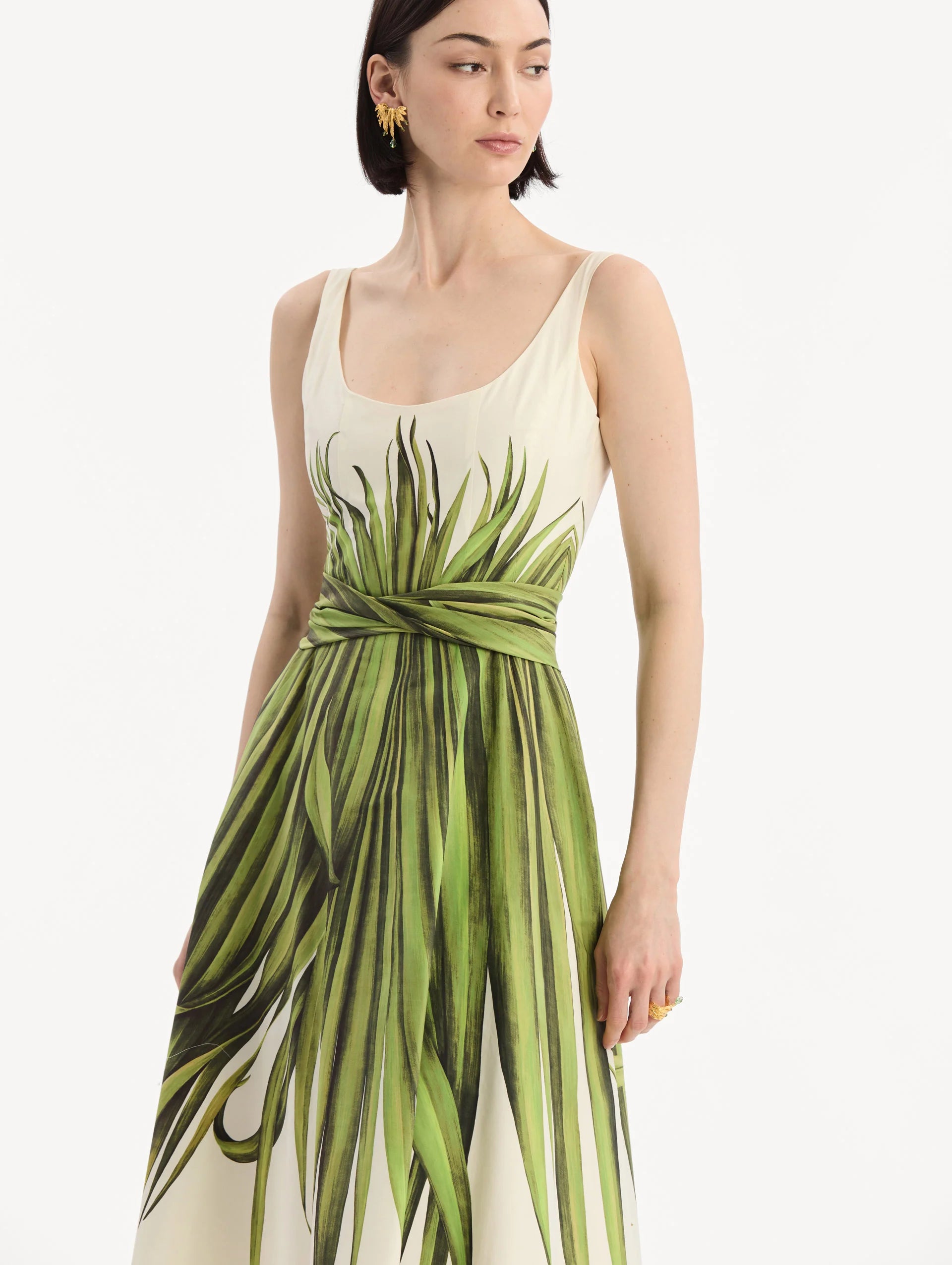 PALM LEAVES COTTON POPLIN DRESS
